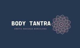 Logo de "Body Tantra" con un diseño de mandala a la derecha sobre fondo azul oscuro.