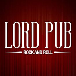 Logo vermelho do Lord Pub com texto "Rock and Roll" em destaque.