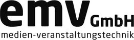 Schwarzes Logo mit Text: "emv GmbH medien-veranstaltungstechnik".