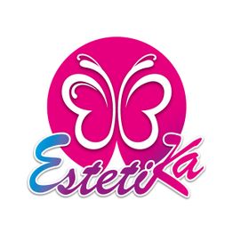 Logo rosa con farfalla bianca e testo "Estetika".