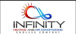 "Infinity Heating and Air Conditioning logo with sun and wave icon, text: 'Endless Comfort.'"