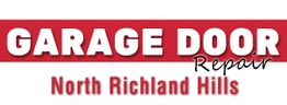 "Garage Door Repair North Richland Hills" in bold red and black text on a white background.