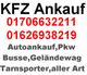 KFZ Ankauf mit Telefonnummern und Dienstleistungen wie Autoankauf, Busse, Geländewagen, Transporter.