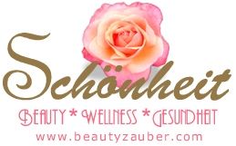 Logo mit rosa Rose, Text "Schönheit", "Beauty * Wellness * Gesundheit", Website: beautyzauber.com.