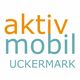 Logo mit Text: "aktiv mobil Uckermark" in orange und blau.