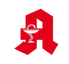 Rotes Apotheken-A mit Schale und Schlange. Symbol der Apotheken in Deutschland.