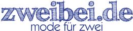 Logo-Text: "zweibei.de mode für zwei" in blauer Schrift auf weißem Hintergrund.