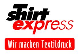 Logo mit Text: "shirt express" und "Wir machen Textildruck".