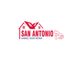 Red logo for San Antonio Garage Door Repair with house and car outline.
