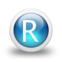 Eine blaue Kugel mit einem weißen "R" in der Mitte.