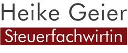 Textlogo: "Heike Geier Steuerfachwirtin" mit rotem Hintergrund hinter "Steuerfachwirtin".