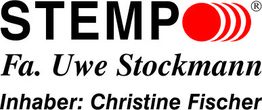 Logo der Firma STEMPO mit Inhaber Christine Fischer, rote Ringe rechts vom Text.