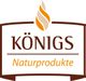 Logo von Königs Naturprodukte mit brauner und orangefarbener Flamme über dem Firmennamen.