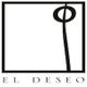 Logo con marco cuadrado, línea curva y texto "El Deseo" abajo en mayúsculas.