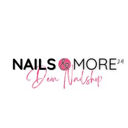 Logo mit Text "NAILS & MORE 24, Dein Nailshop" in schwarzem und pinkem Schriftzug.