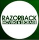 "Razorback Moving & Storage logo on a green background."