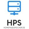 Blaues Serversymbol über "HPS" und "HOMEPAGESPEICHER.DE" in schwarzer Schrift.