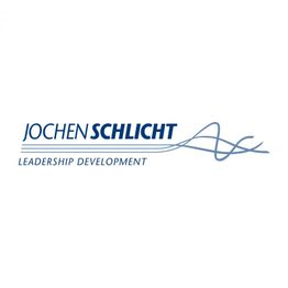 Logo mit Text: "Jochen Schlicht Leadership Development", blaue Wellenlinie unten rechts.