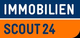 Logo mit blauem und orangem Hintergrund, darauf steht "Immobilien Scout 24".