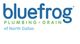 Bluefrog Plumbing + Drain of North Dallas logo in blue and green text.