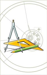 Compasso, righello e matita su uno sfondo con cerchi e linee geometriche.