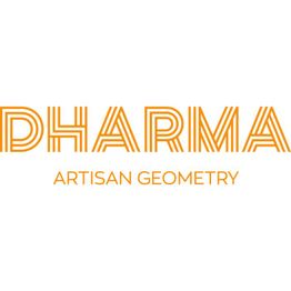 Logo con el texto "DHARMA" en negrita y "ARTISAN GEOMETRY" abajo en letras naranjas.