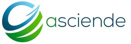 Logo de "asciende" con diseño azul y verde, formando una esfera y flecha.