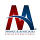 Red and blue "M" logo of Monge & Associates with slogan "Because You Want to Win!"