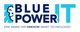Logo mit Text "Blue Power IT", darunter "Eine Marke der Omexom Smart Technologies".