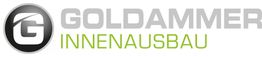 Logo mit Schriftzug "GOLDAMMER INNENAUSBAU" in Grau und Grün; Symbol links mit stilisiertem "G".
