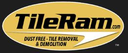 TileRam logo: "Dust Free - Tile Removal & Demolition" in yellow and black oval design.