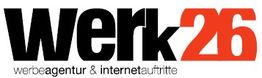 Logo mit Schriftzug "Werk26" in Schwarz und Rot, darunter "werbeagentur & internetauftritte".