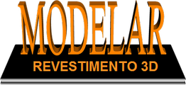Texto "MODELAR REVESTIMENTO 3D" com letras laranja em fundo preto.