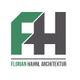 Logo von Florian Hahnl Architektur mit grünen und grauen Buchstaben FH.
