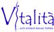 Schriftzug "Vitalità" in Blau mit dem Slogan "... sich einfach besser fühlen".
