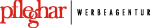 Logo der Werbeagentur Pfleghar, links in roten Buchstaben, rechts in schwarz.