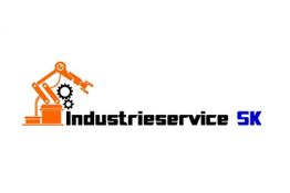 Logo mit einem Roboterarm, Zahnrädern und dem Text „Industrieservice SK“ in Schwarz und Blau.