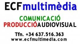 Texto del logo de ECF Multimedia con información de contacto.