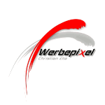 Logo mit roter und grauer Feder, darunter der Text: "Werbepixel Christian Egg".