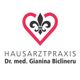 Logo mit rotem Herz, schwarzer Lilie und Text: Hausarztpraxis Dr. med. Gianina Biclineru.