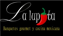 Logo de "La Lupita" con un chile rojo y texto "Banquetes gourmet y cocina mexicana".