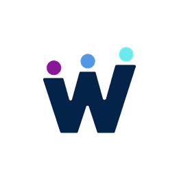 Blaues "W" mit drei Punkten in verschiedenen Farben oben: lila, blau, türkis.