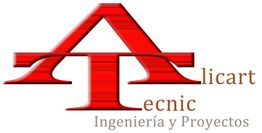 Logotipo con letras "A" y "T" rojas, texto "Alicart Tecnic Ingeniería y Proyectos".