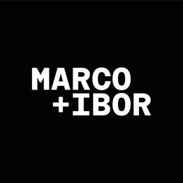 Texto blanco "MARCO + IBOR" sobre fondo negro.