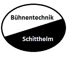 Schwarz-weißes Oval mit den Worten "Bühnentechnik Schitthelm".