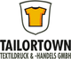 Logo von Tailortown mit gelbem T-Shirt und Text: "Textildruck & Handels GmbH".