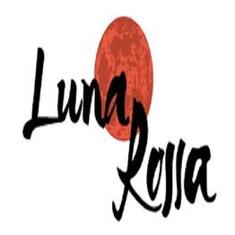 Texto "Luna Rossa" con luna roja de fondo.