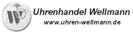 Logo von Uhrenhandel Wellmann mit Schriftzug und Website, www.uhren-wellmann.de.