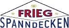 Logo mit dem Text "Frieg Spanndecken" in einem stilisierten Dachrahmen.