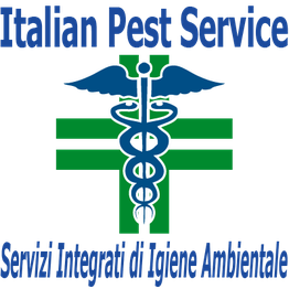 Logo medico con caduceo blu su croce verde e sfondo blu.
